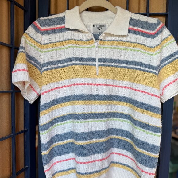 Alfred Dunner Petite Medium Striped Knit Zip Collar Top - Picture 2 of 4